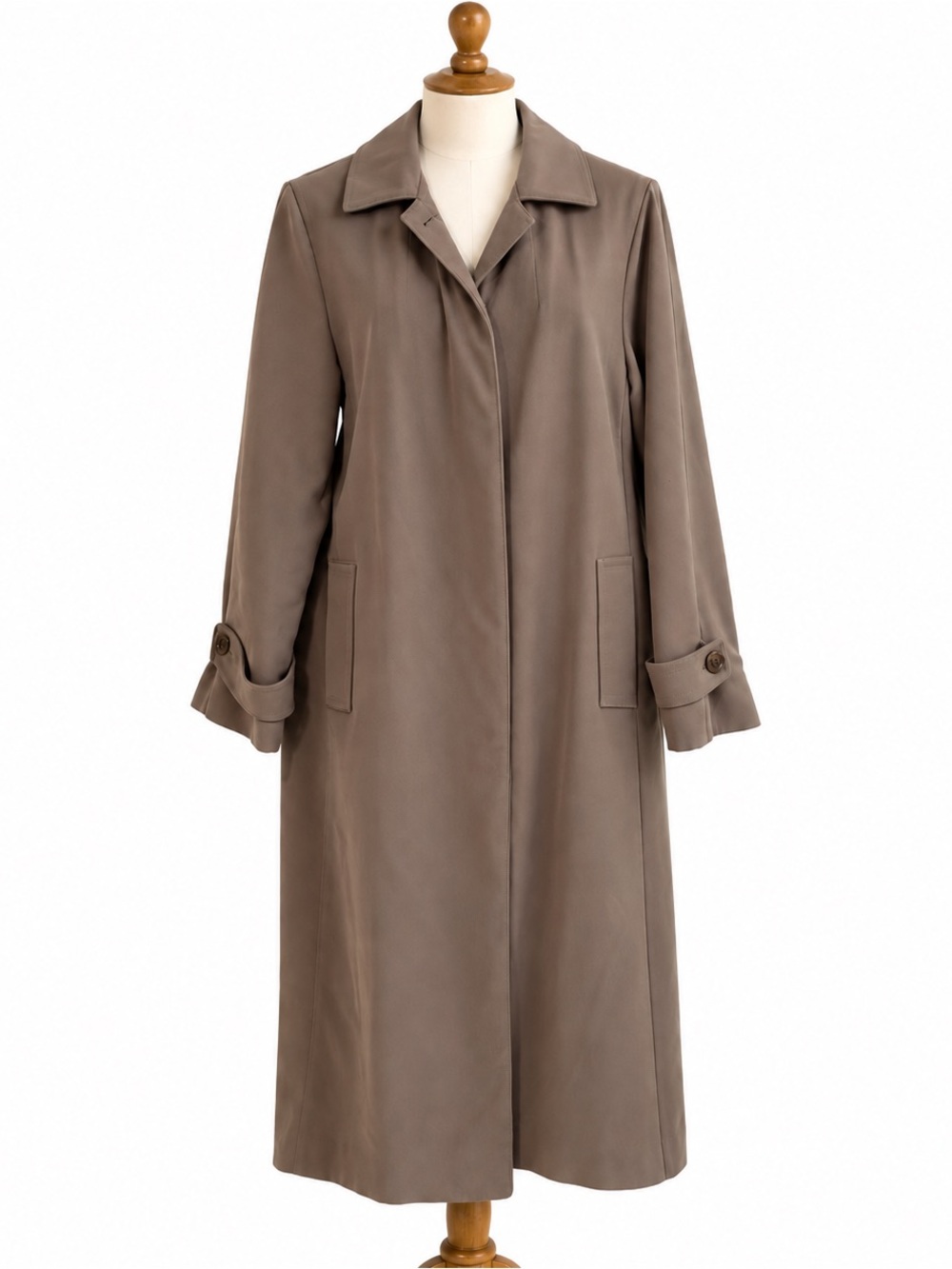 Gallery Taupe Long Trench Coat with Button-Cuff Details